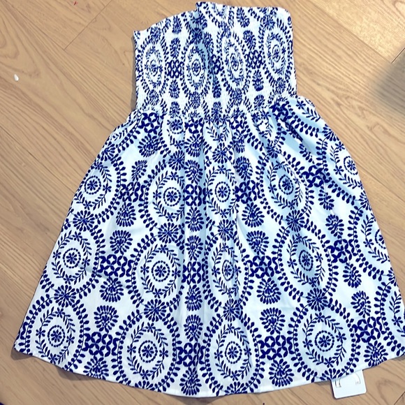 NEW! coastal 2026 vacay COMMENSE smocked mini dress blue white S - Picture 5 of 9